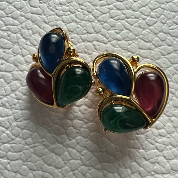 RARE Signed TRIFARI TM Peacock Feather Brooch & clip on earrings set - Picture 4 of 8